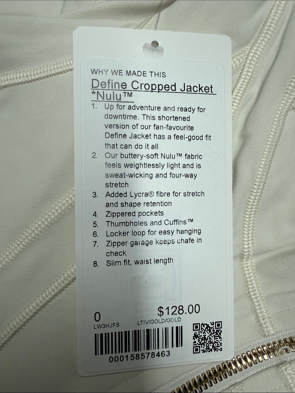 LuluLemon Define Cropped Jacket Nulu in Light Ivory/Gold - Picture 9 of 9